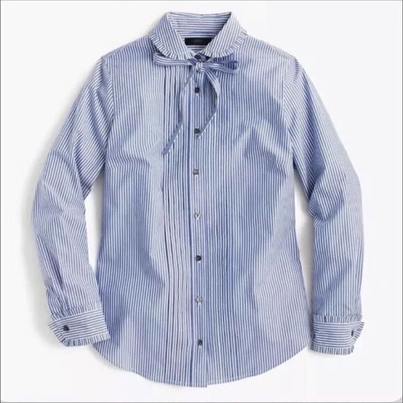 J. Crew Striped Ruffle Tuxedo Neck Tie Blouse 4P - Picture 3 of 11